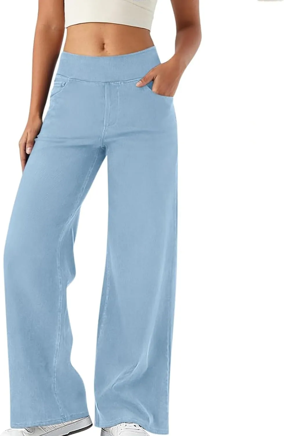 Wide Leg Jeans for Women Elastic High Waist Boyfriends Baggy Denim Pants Stretchy Junior Loose-Fit Palazzo Trousers