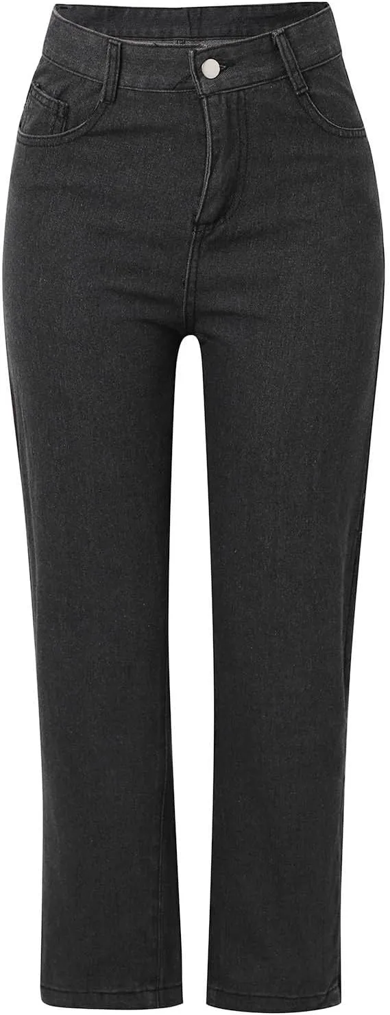 Wide Leg Jeans for Women High Waisted Stretchy Casual Denim Pants Vintage Wash Loose Comfy Jean Trousers with Pocket