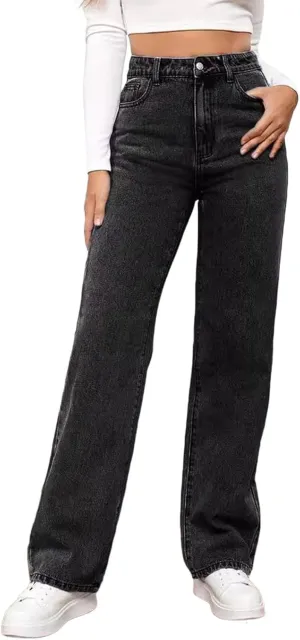 Wide Leg Jeans for Women High Waisted Stretchy Casual Denim Pants Vintage Wash Loose Comfy Jean Trousers with Pocket