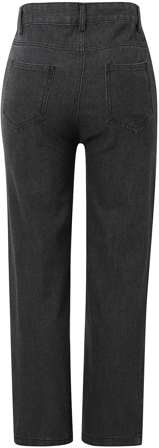 Wide Leg Jeans for Women High Waisted Stretchy Casual Denim Pants Vintage Wash Loose Comfy Jean Trousers with Pocket