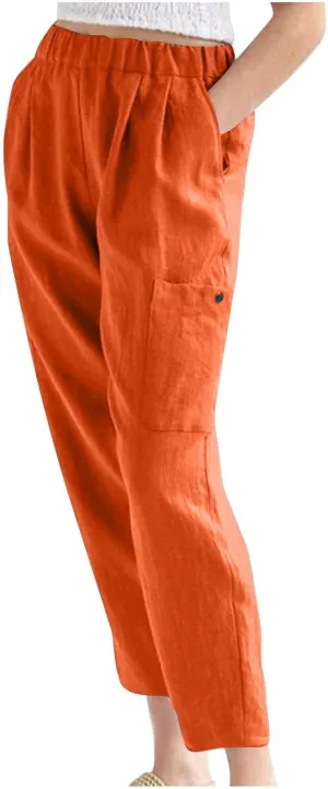 Wide Leg Linen Pant for Women Loose High Waisted Linen Pants Comfy Flowy Long Trousers Summer Vacation Beach Slacks