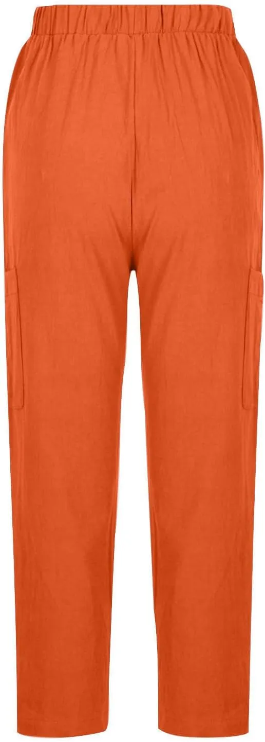 Wide Leg Linen Pant for Women Loose High Waisted Linen Pants Comfy Flowy Long Trousers Summer Vacation Beach Slacks