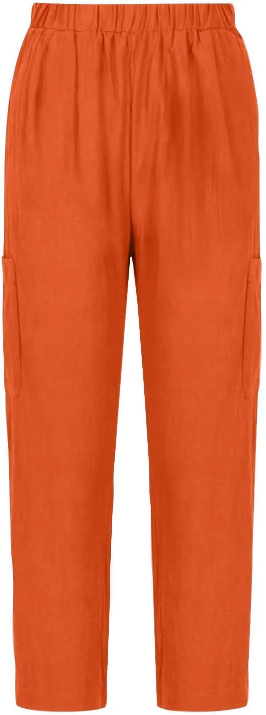Wide Leg Linen Pant for Women Loose High Waisted Linen Pants Comfy Flowy Long Trousers Summer Vacation Beach Slacks