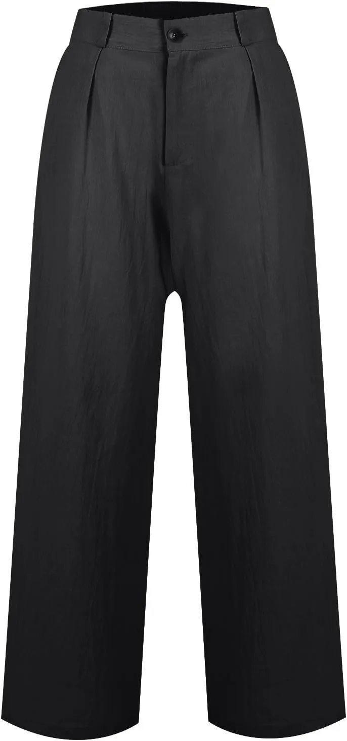 Wide Leg Linen Pants for Women 2025 Trendy Lightweight Summer Palazzo Pants Straight Leg Work Trousers with Pockets
