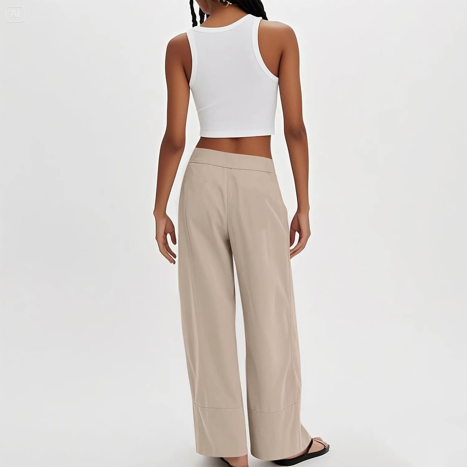 Wide Leg Linen Pants for Women Baggy Elastic High Waisted Palazzo Pants Boho Summer Beach Flowy Pants with Pockets