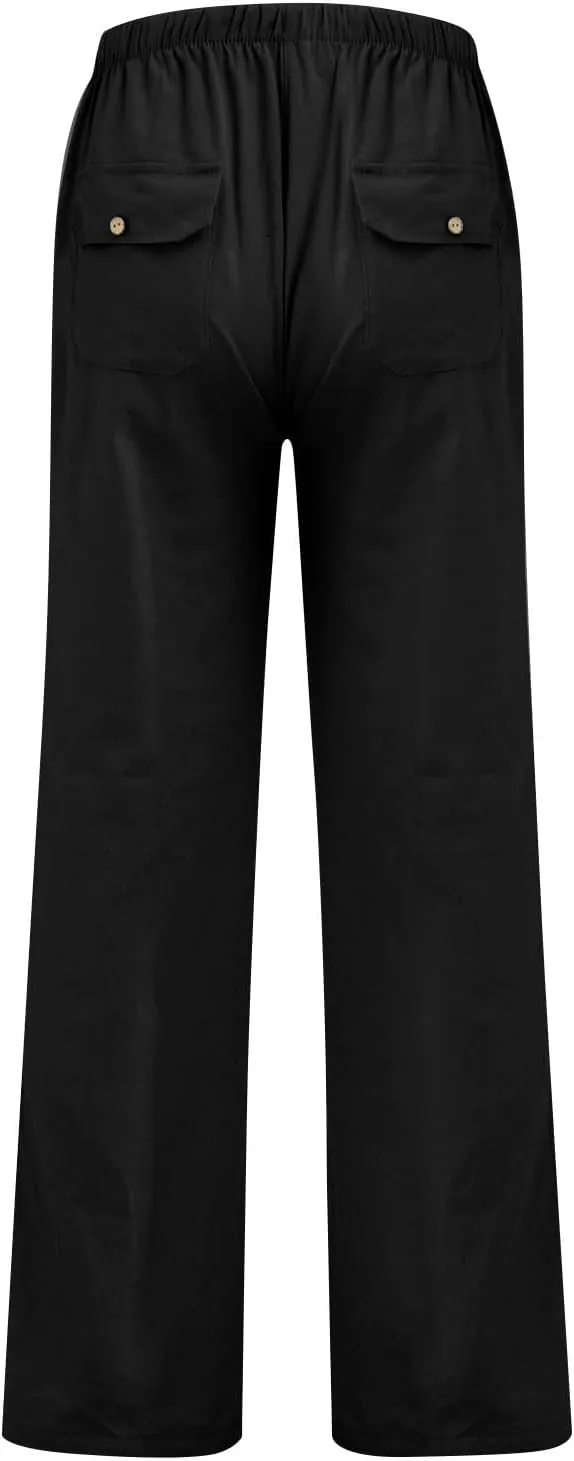 Wide Leg Palazzo Pants for Women Drawstring Elastic High Waisted Wide Leg Linen Pants Baggy Lounge Pants with Pockets