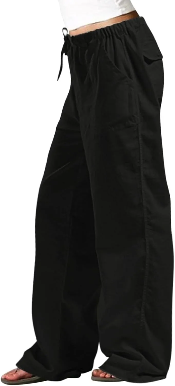 Wide Leg Palazzo Pants for Women Drawstring Elastic High Waisted Wide Leg Linen Pants Baggy Lounge Pants with Pockets