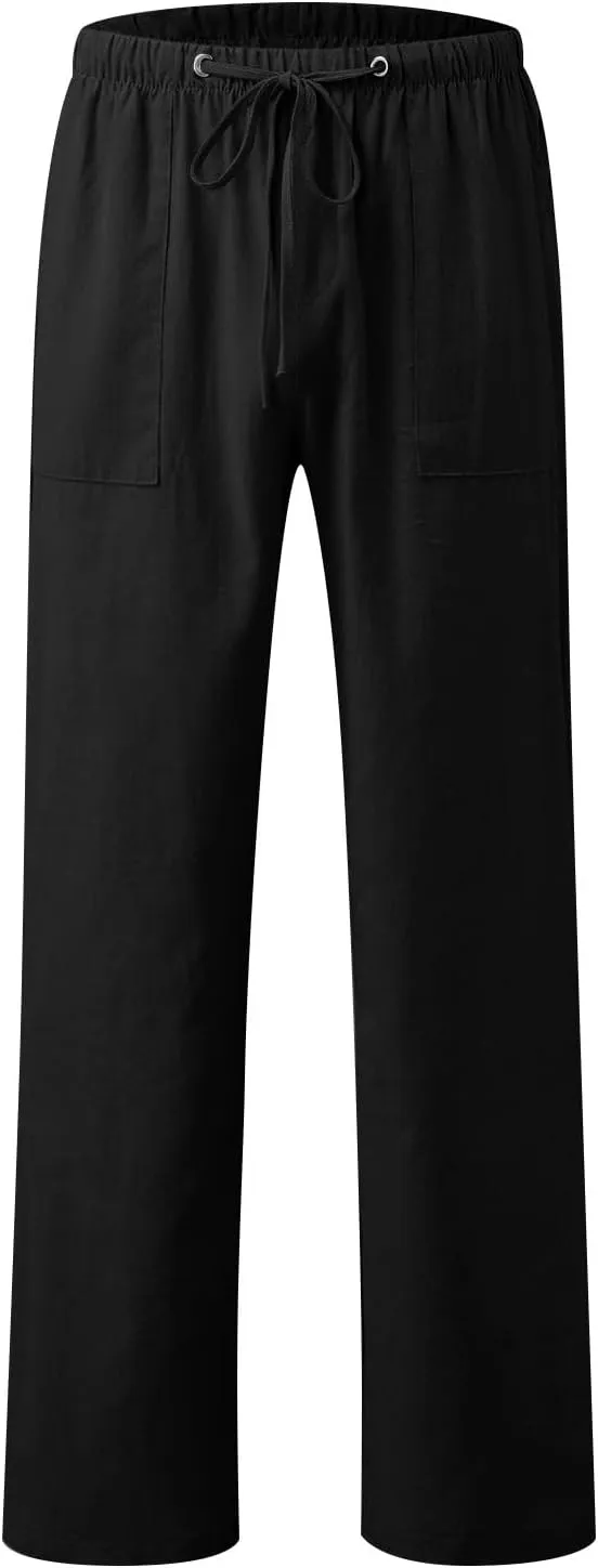 Wide Leg Palazzo Pants for Women Drawstring Elastic High Waisted Wide Leg Linen Pants Baggy Lounge Pants with Pockets