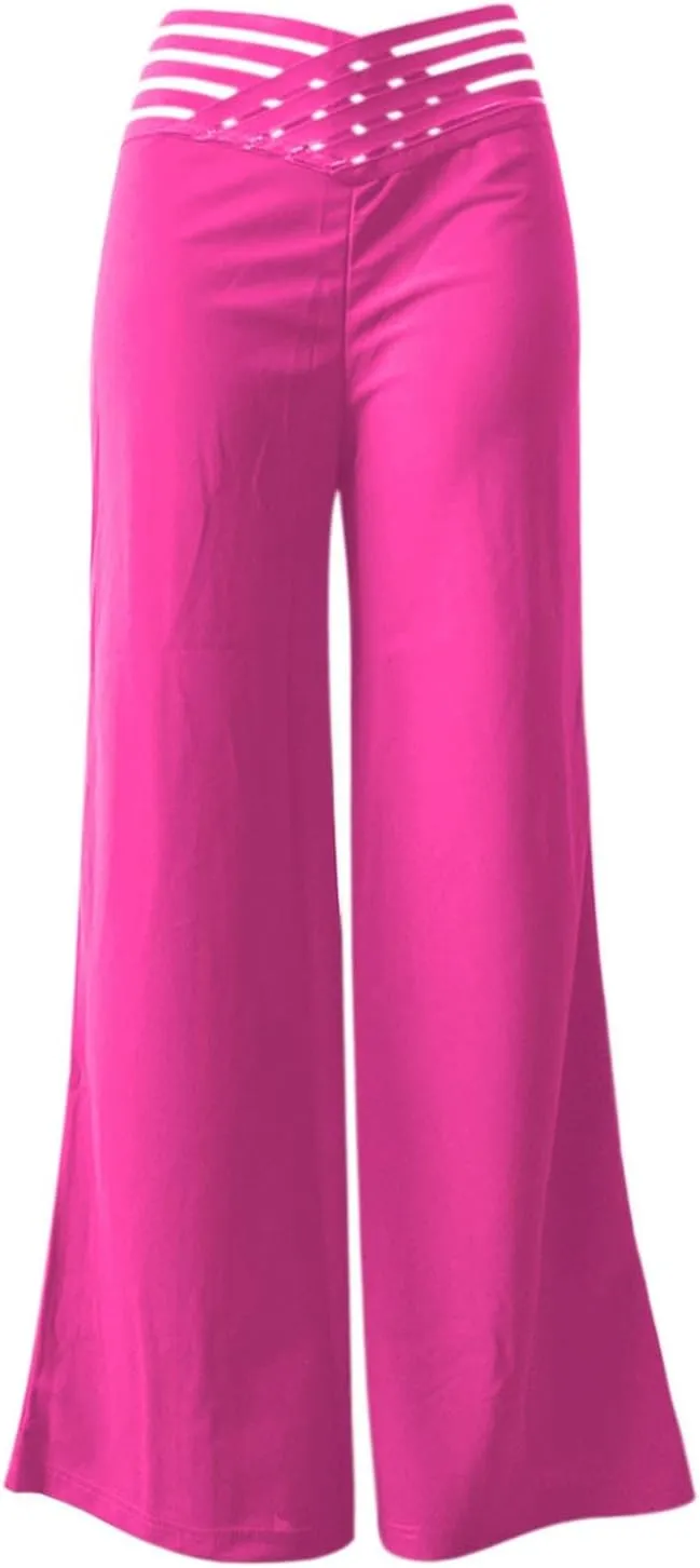 Wide Leg Pants for Women Hollow Belt High Waist Solid Color Loose Flowy Long Trousers Going Out Beach Vacation Pants