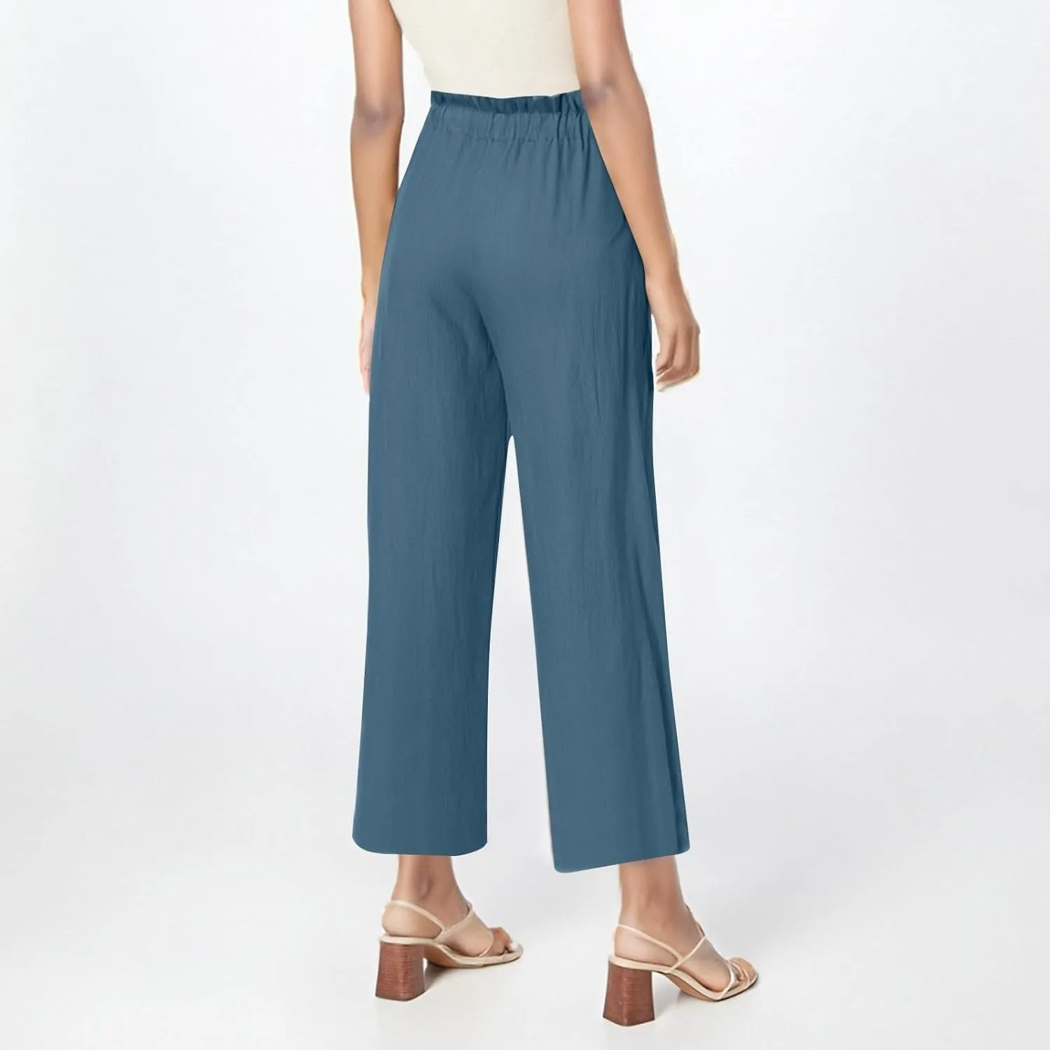 Wide Leg Pants for Women Linen Cotton Lightweight Palazzo Pant High Waisted Casual Loose Comfy Summer Beach Trousers