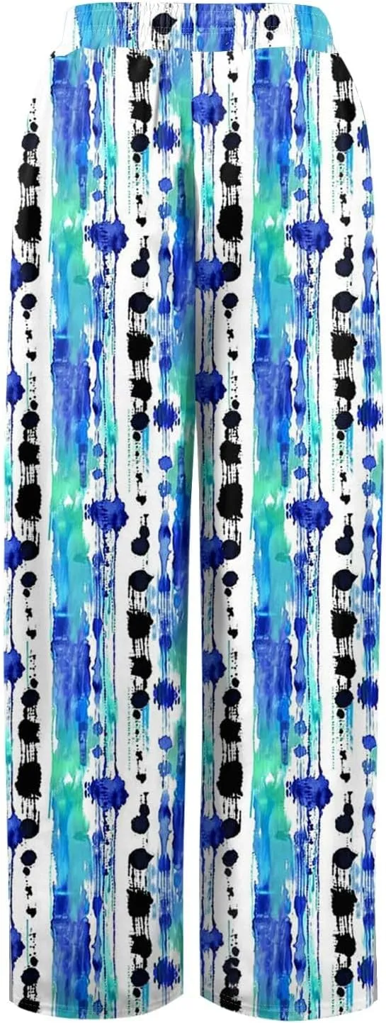 Wide Leg Pants Women 2025 Summer Floral Print Boho Palazzo Pants High Waist Lounge Trousers with Pockets