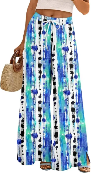 Wide Leg Pants Women 2025 Summer Floral Print Boho Palazzo Pants High Waist Lounge Trousers with Pockets