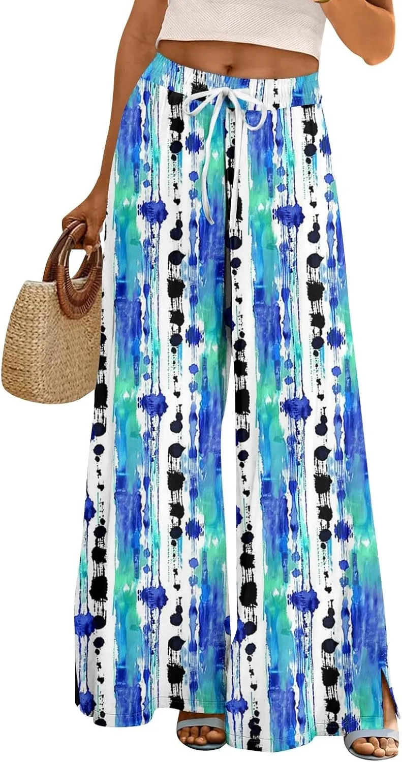 Wide Leg Pants Women 2025 Summer Floral Print Boho Palazzo Pants High Waist Lounge Trousers with Pockets