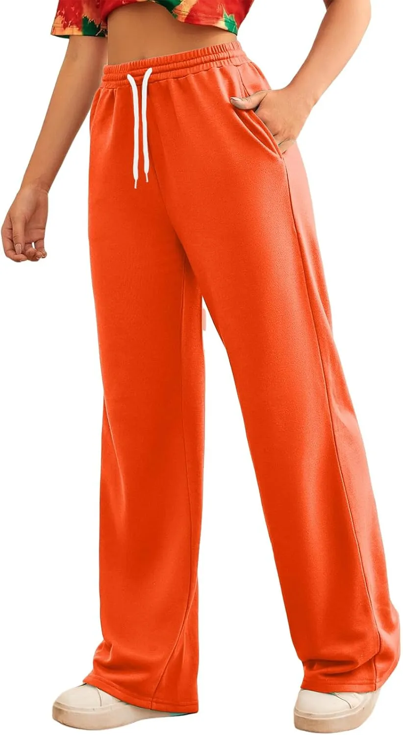 Wide Leg Sweat Pants for Womens High Waisted Baggy Sweatpants Casual Drawstring Workout Athletic Pants with Pockets