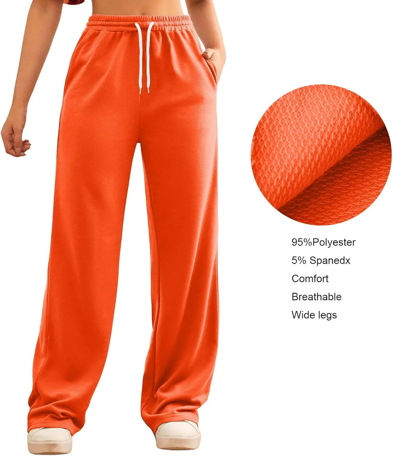 Wide Leg Sweat Pants for Womens High Waisted Baggy Sweatpants Casual Drawstring Workout Athletic Pants with Pockets