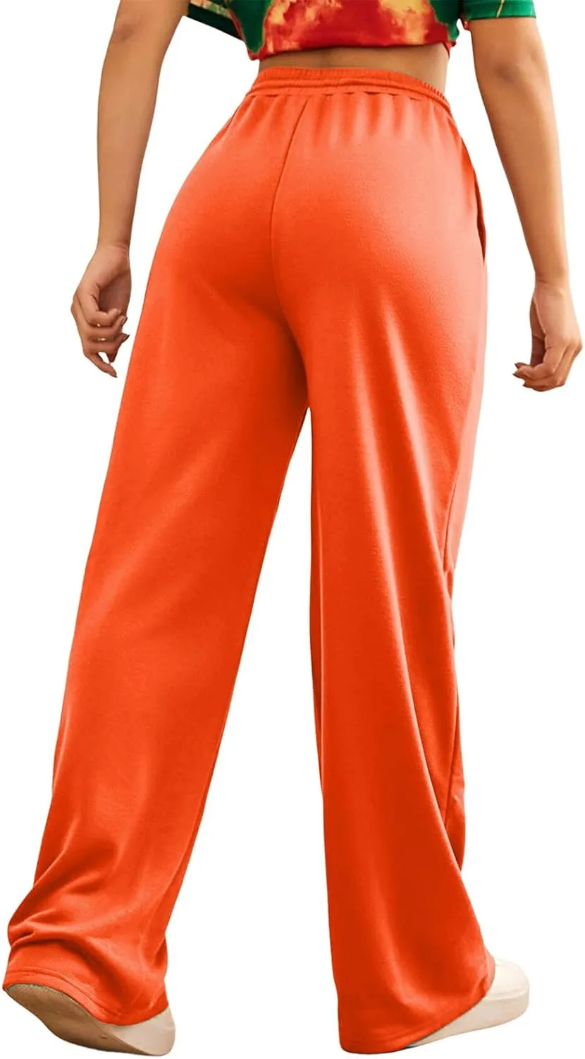 Wide Leg Sweat Pants for Womens High Waisted Baggy Sweatpants Casual Drawstring Workout Athletic Pants with Pockets