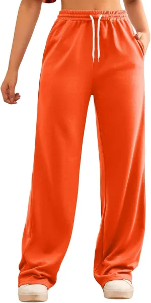 Wide Leg Sweat Pants for Womens High Waisted Baggy Sweatpants Casual Drawstring Workout Athletic Pants with Pockets