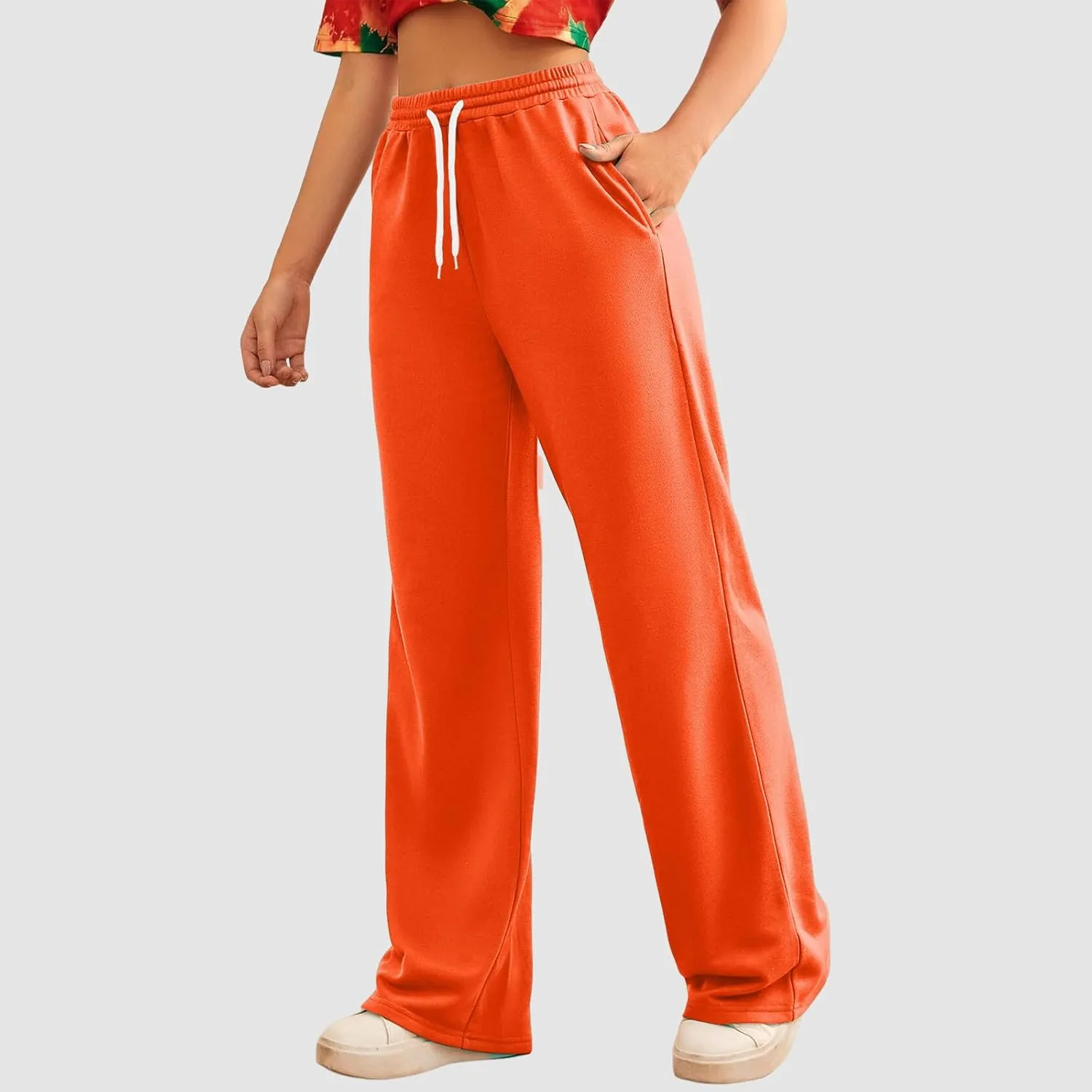 Wide Leg Sweat Pants for Womens High Waisted Baggy Sweatpants Casual Drawstring Workout Athletic Pants with Pockets