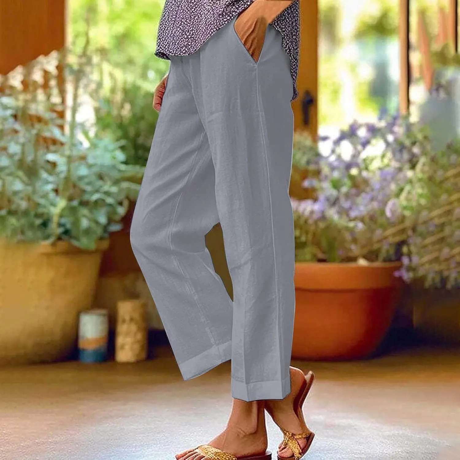 Woman Plus Linen Pants Spring Flowy Wide Leg Linen Pants for Women Women's Cotton Pants
