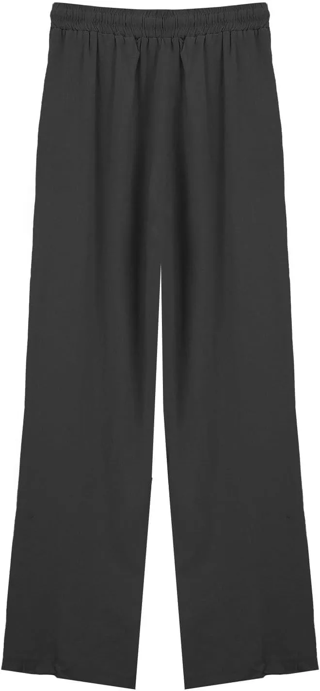 Women Casual Cotton Linen Pants Summer Drawstring Elastic Waist Solid Plus Size Lounge Long Jogger Trouser with Pocket