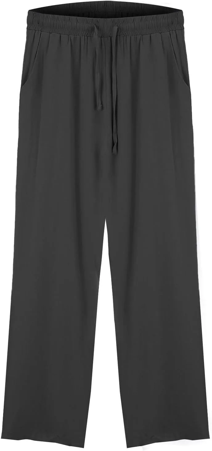 Women Casual Cotton Linen Pants Summer Drawstring Elastic Waist Solid Plus Size Lounge Long Jogger Trouser with Pocket