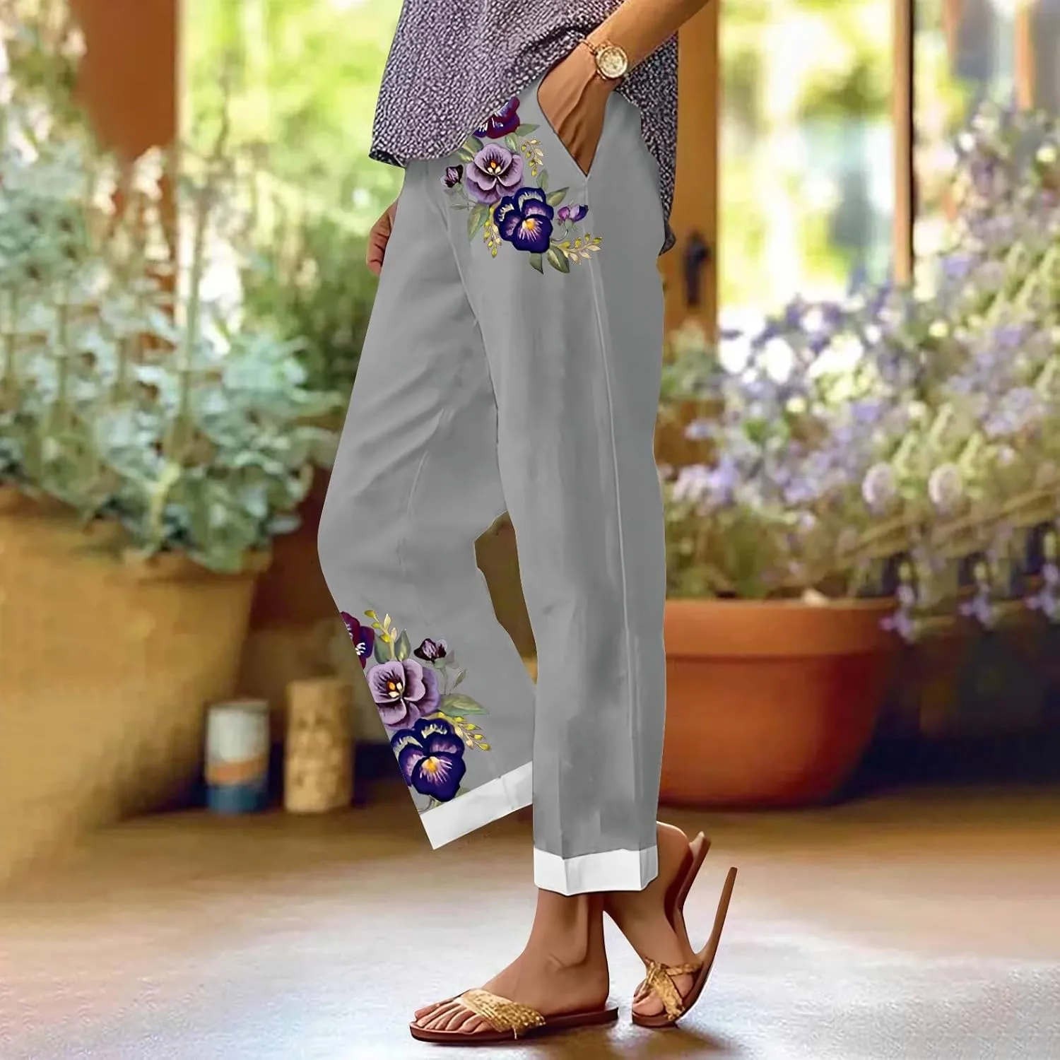 Women Cotton Linen Pants Women Summer Women's Linen Capris Wide Leg Cotton Lounge Pants Woman