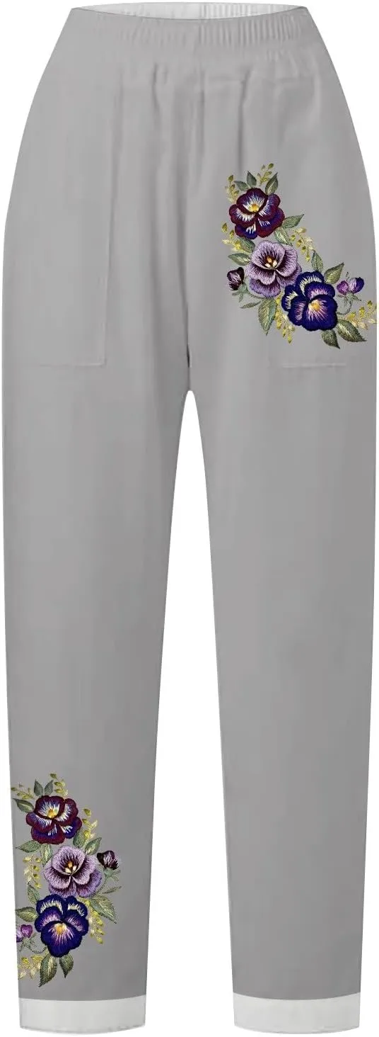 Women Cotton Linen Pants Women Summer Women's Linen Capris Wide Leg Cotton Lounge Pants Woman