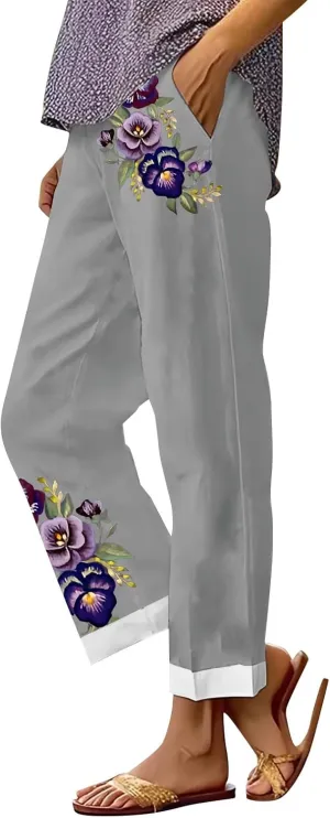 Women Cotton Linen Pants Women Summer Women's Linen Capris Wide Leg Cotton Lounge Pants Woman