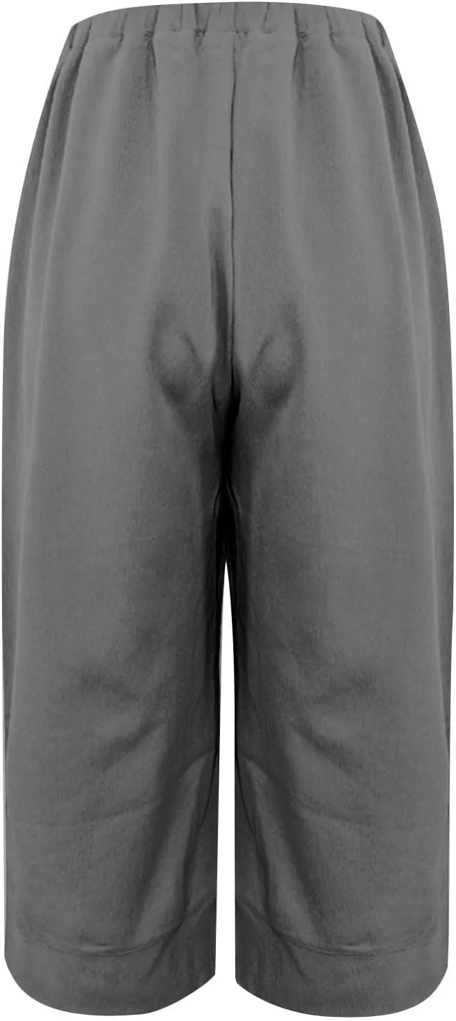 Women Cotton Linen Straight Leg Capri Pants, Lightweight Elastic Waist Summer Casual Trousers Summer Vacation Clothes