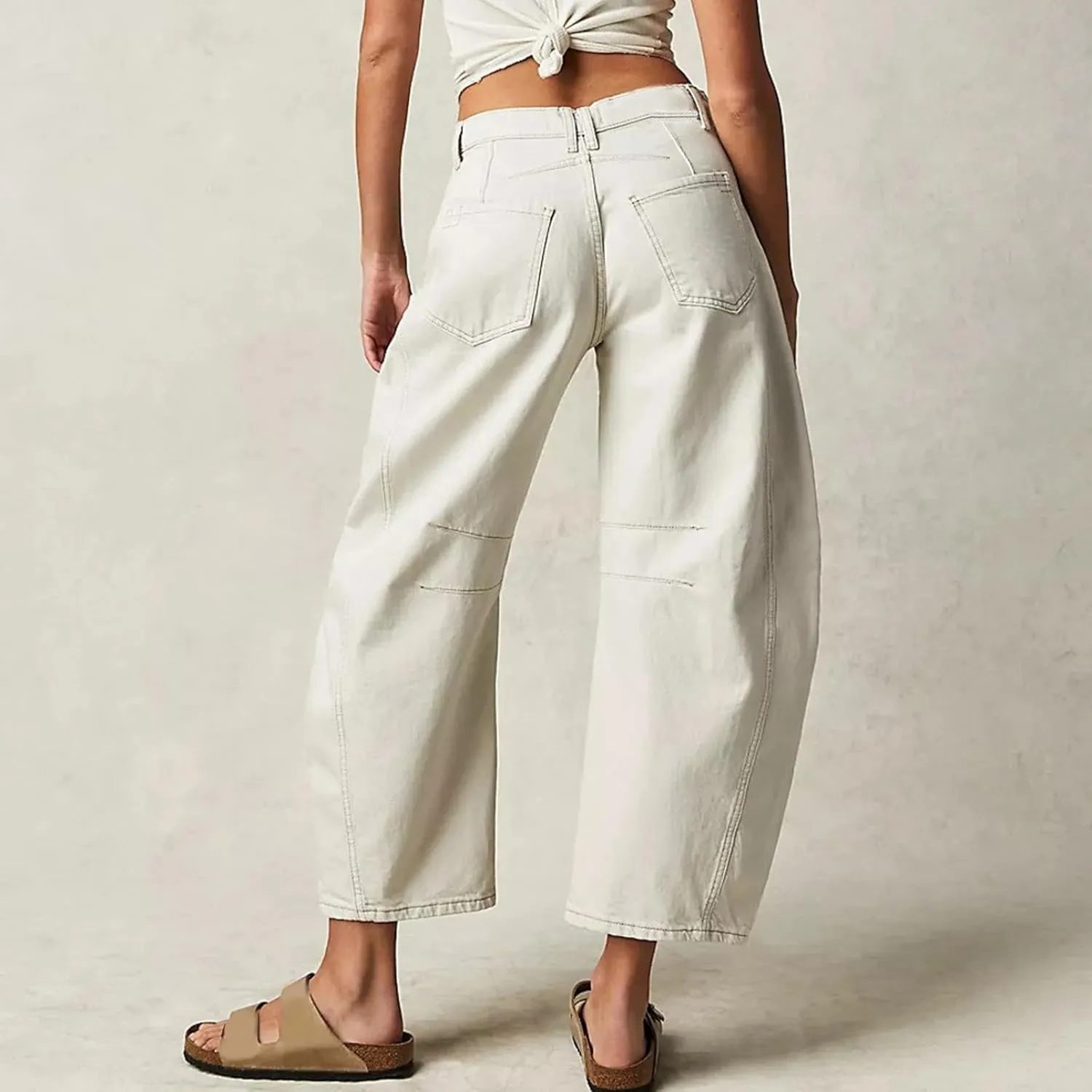 Women Cotton Linen Summer Drawstring Palazzo Lounge Pants Elastic Waist Long Lounge Slim Fit Palazzo Lounge