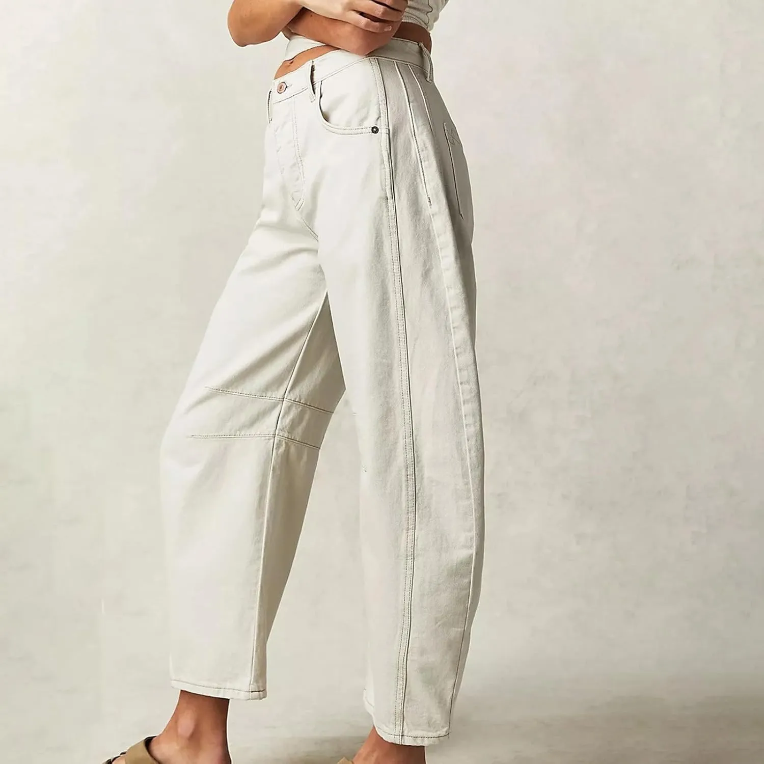 Women Cotton Linen Summer Drawstring Palazzo Lounge Pants Elastic Waist Long Lounge Slim Fit Palazzo Lounge