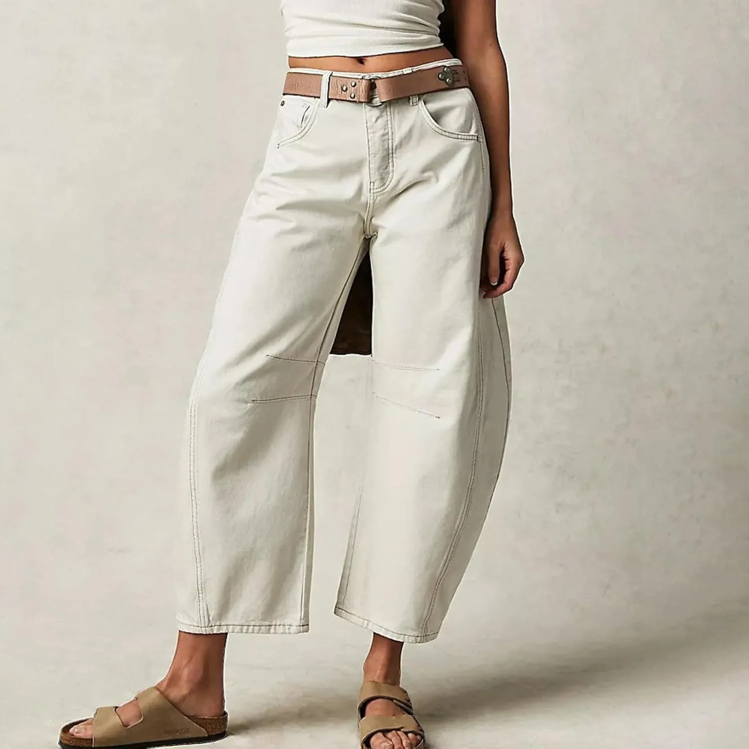 Women Cotton Linen Summer Drawstring Palazzo Lounge Pants Elastic Waist Long Lounge Slim Fit Palazzo Lounge