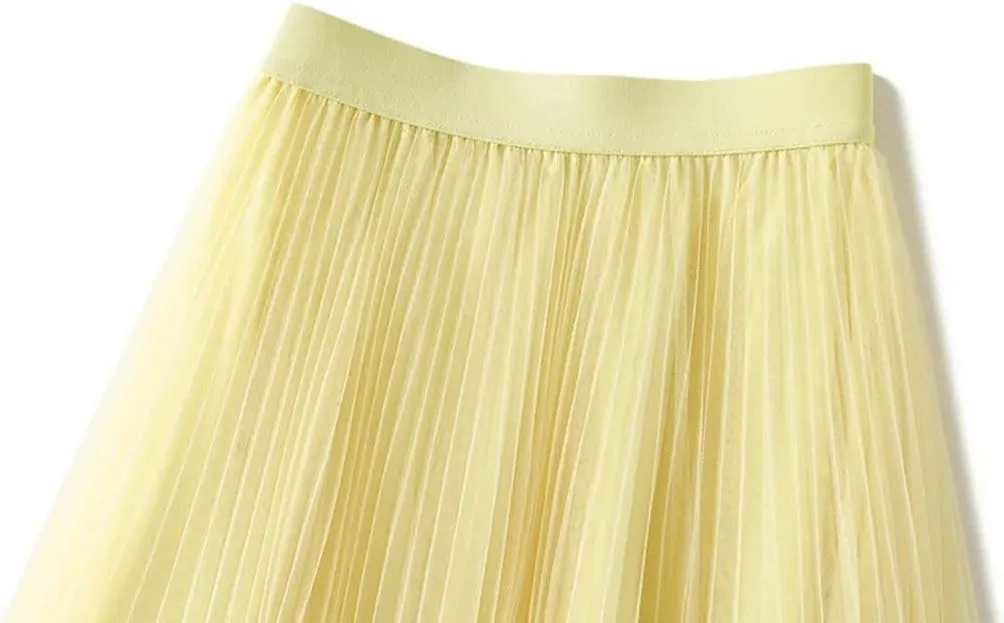 Women High Waisted Elegant Tulle Pleated Skirts Summer Casual Mesh A Line Holiday Beach Skirt