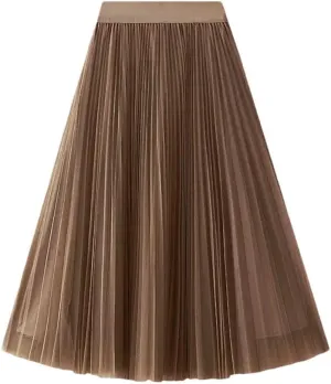 Women High Waisted Elegant Tulle Pleated Skirts Summer Casual Mesh A Line Holiday Beach Skirt