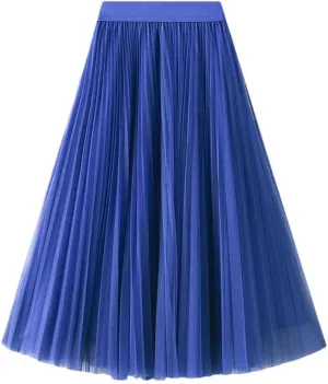 Women High Waisted Elegant Tulle Pleated Skirts Summer Casual Mesh A Line Holiday Beach Skirt