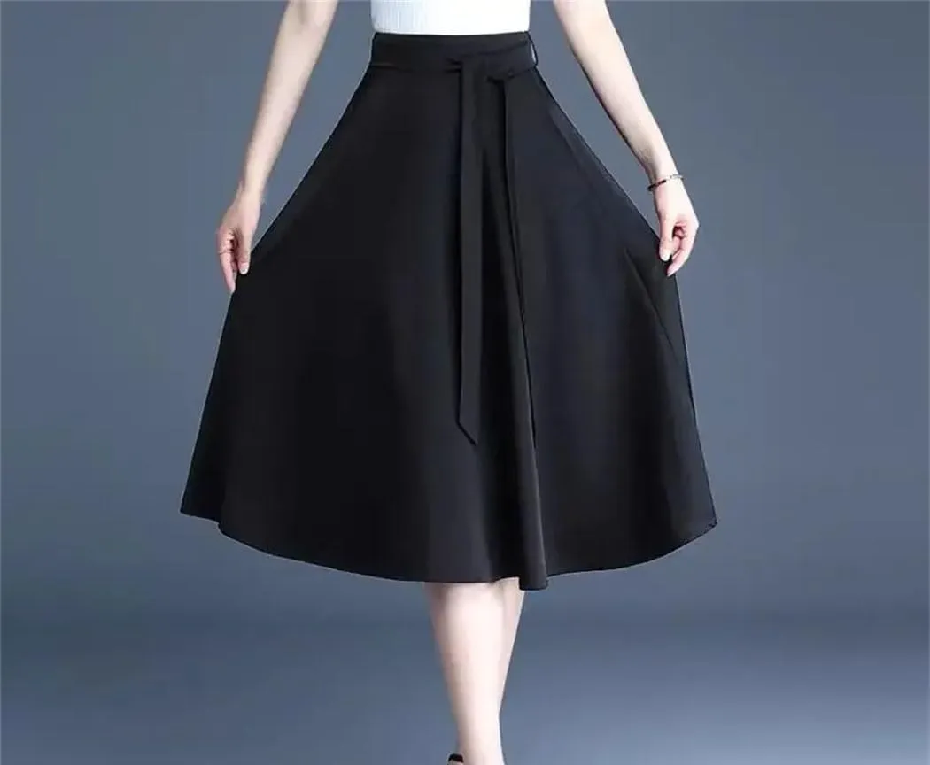Women High Waisted Pleated A-Line Skirt Summer Harajuku Style Lace-Up Casual Party Skirts