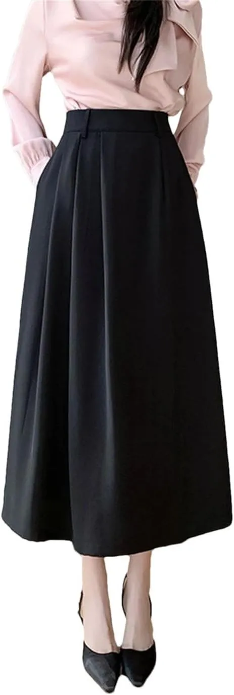 Women Korean Style Elegant Long Skirt Summer Fashion Work Office Big Swing A-Line Midi Skirts