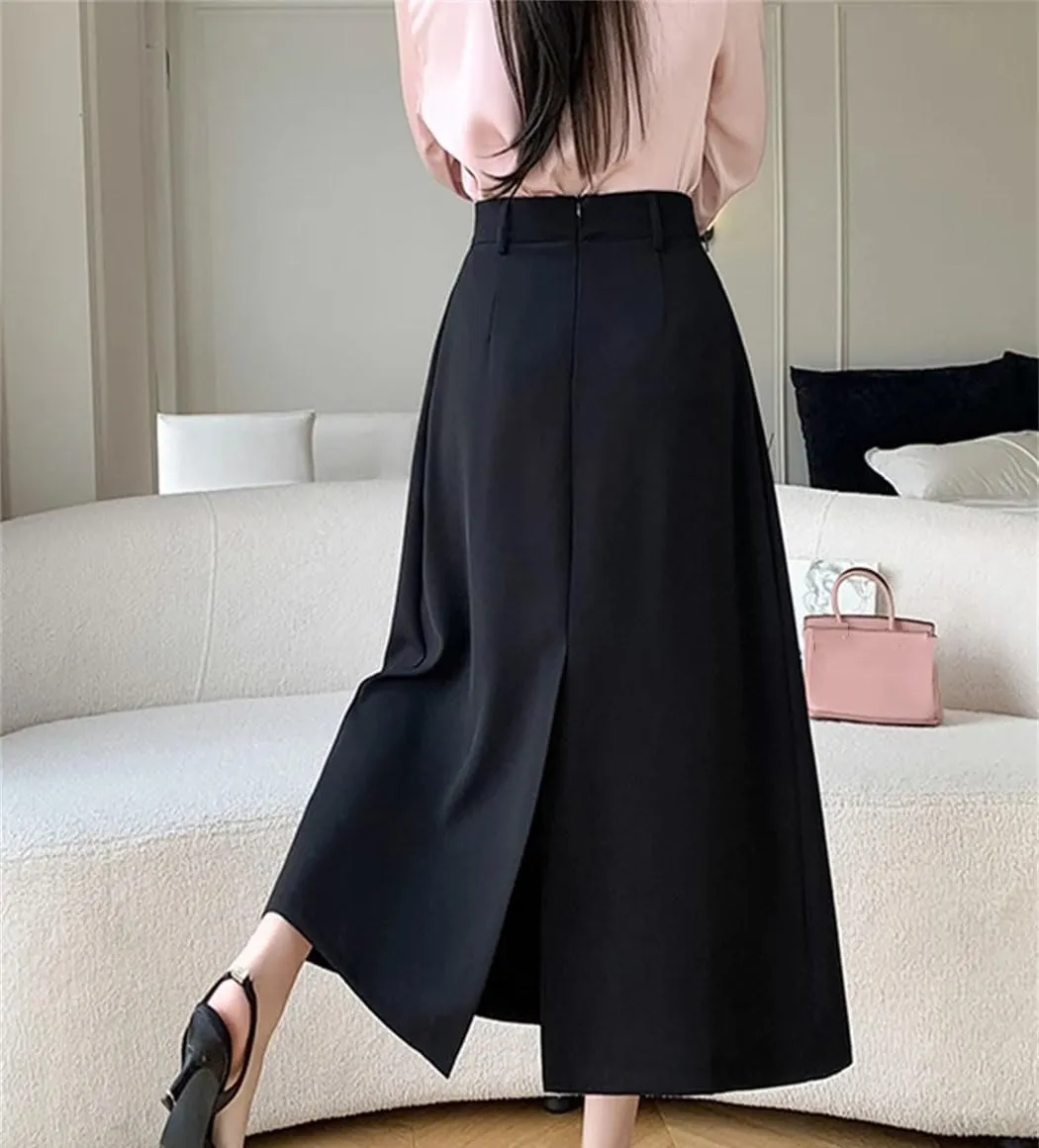 Women Korean Style Elegant Long Skirt Summer Fashion Work Office Big Swing A-Line Midi Skirts