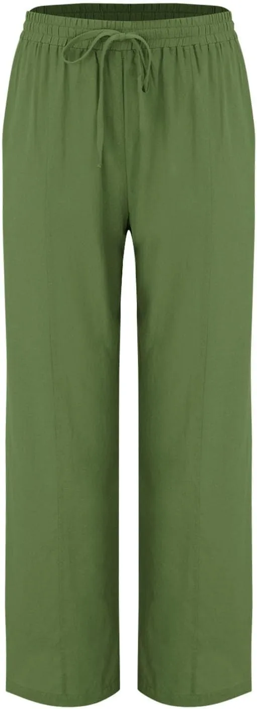 Women Linen Pants Summer Trouser Pant Cotton Blend Drawstring Elastic Waist Pocket Long Wide Leg Linen Pants Women