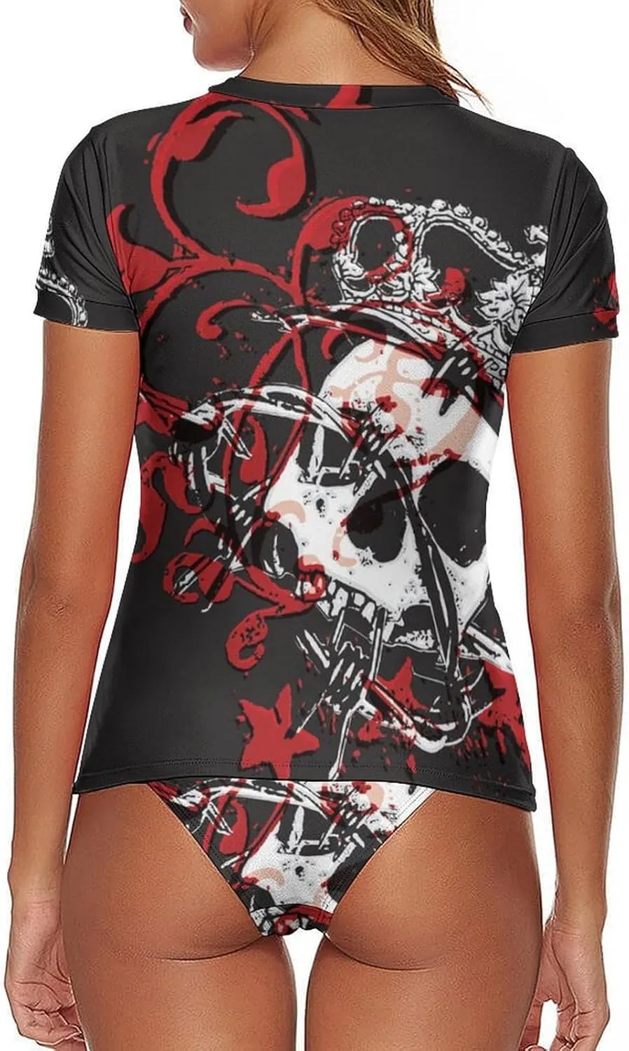 Women Swim Shirt Short Sleeve Rash Guard UV Protection Rashguard Tops Round Neck Bathing Suits