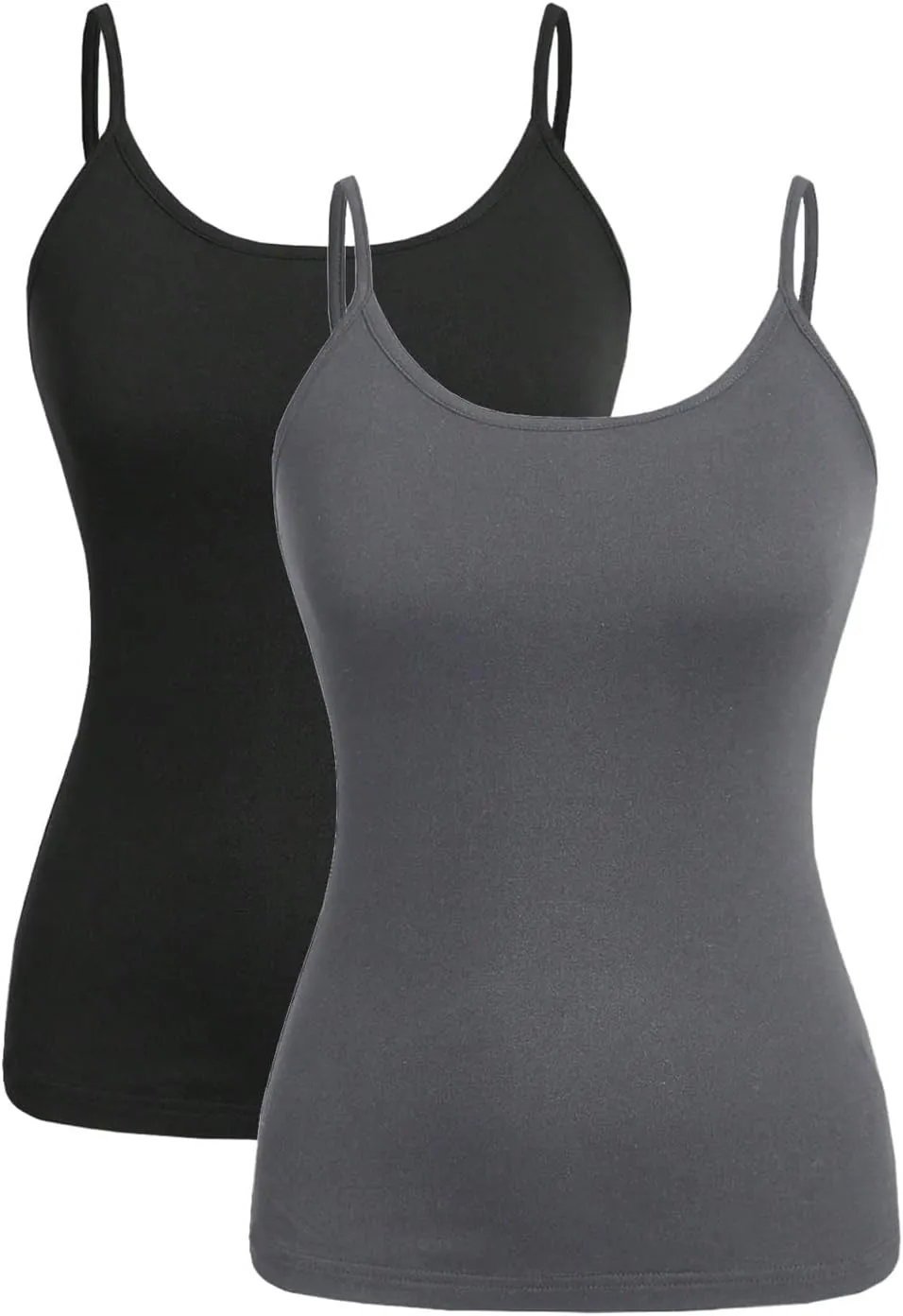 Women's 2 Pack Leopard Print Spaghetti Strap Cami Tops Slim Fit Crew Neck Sleeveless Camisole