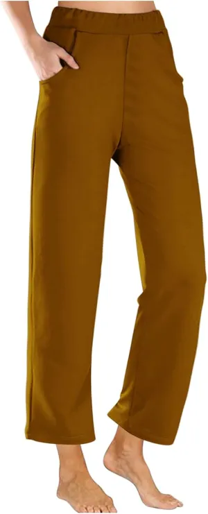 Womens Casual Cropped Pants 2024 Fashion Elastic Waist Wide Leg Crop Pants Summer Loose Beach Yoga Pants with Pockets