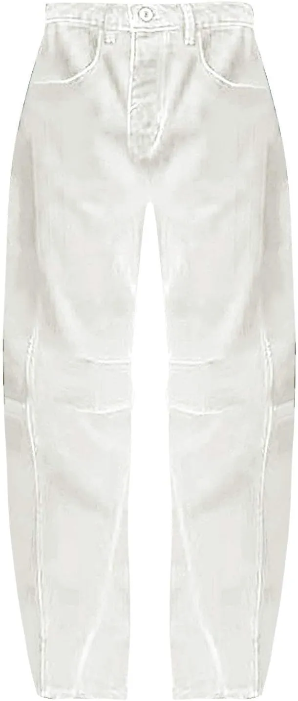 Women's Casual Jeans Elastic Waist Front Button Wide Leg Harem Trousers Fashion Loose Fit Comfy Street Hip Hip Pants
