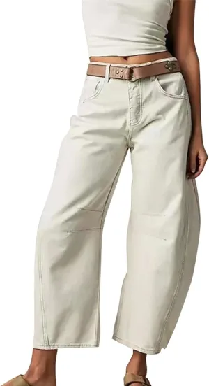 Women's Casual Jeans Elastic Waist Front Button Wide Leg Harem Trousers Fashion Loose Fit Comfy Street Hip Hip Pants