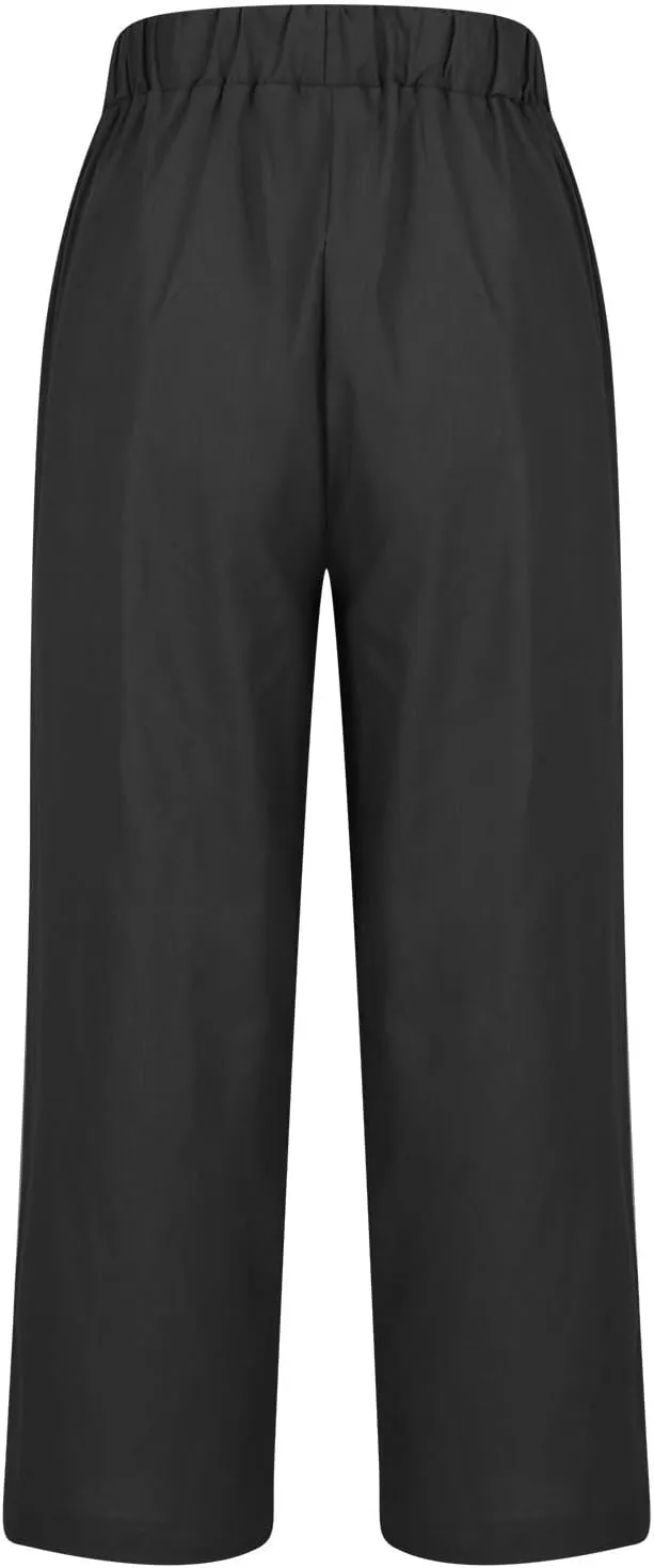 Womens Casual Linen Pants Drawstring Waist Loose Fit Summer Pants Cropped Trousers with Pockets Cotton Linen Pants