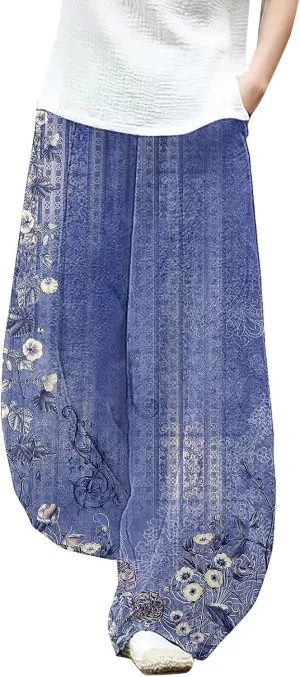Womens Clothes Summer Outfits for Women Leg Pants Waist Elastic Relax Fit Trouser with Pockets Linen Pants Set Women