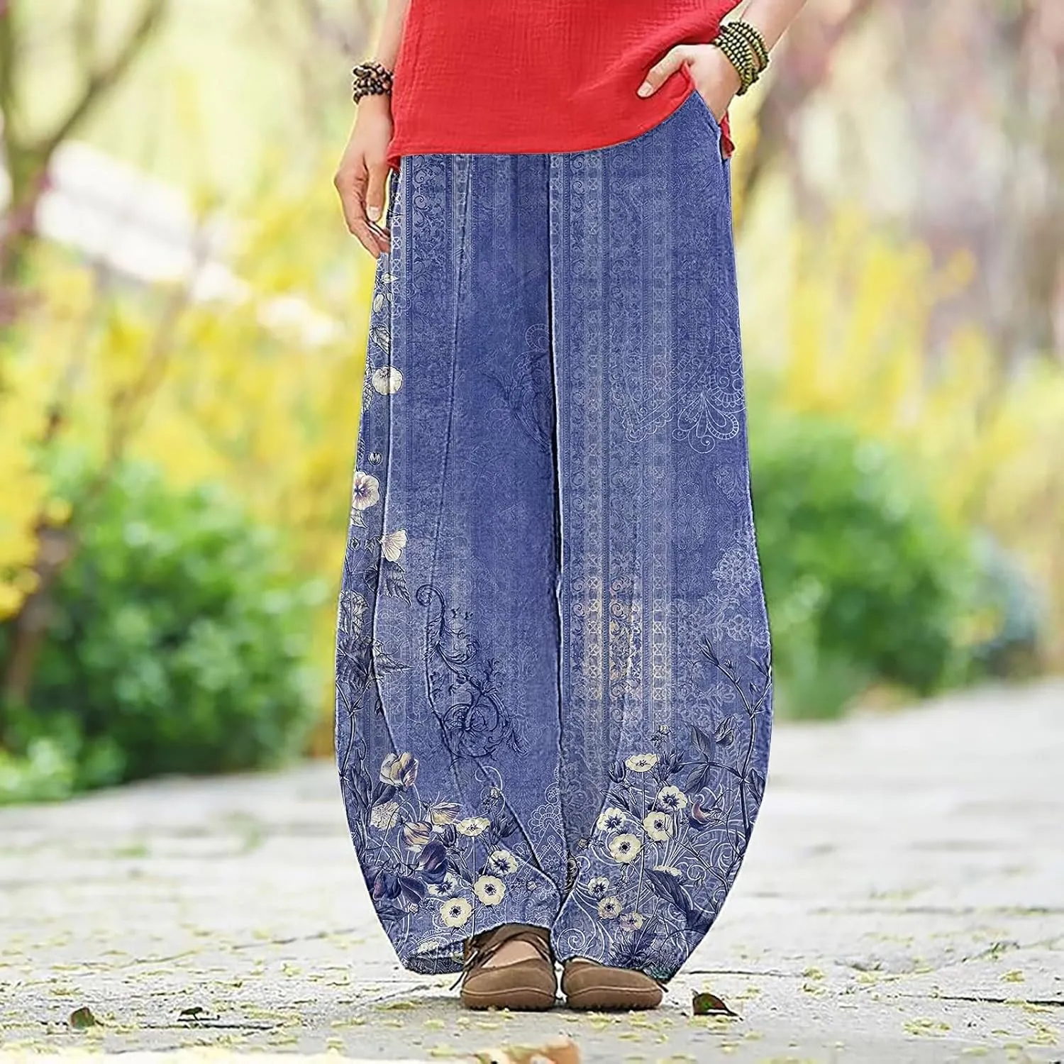 Womens Clothes Summer Outfits for Women Leg Pants Waist Elastic Relax Fit Trouser with Pockets Linen Pants Set Women
