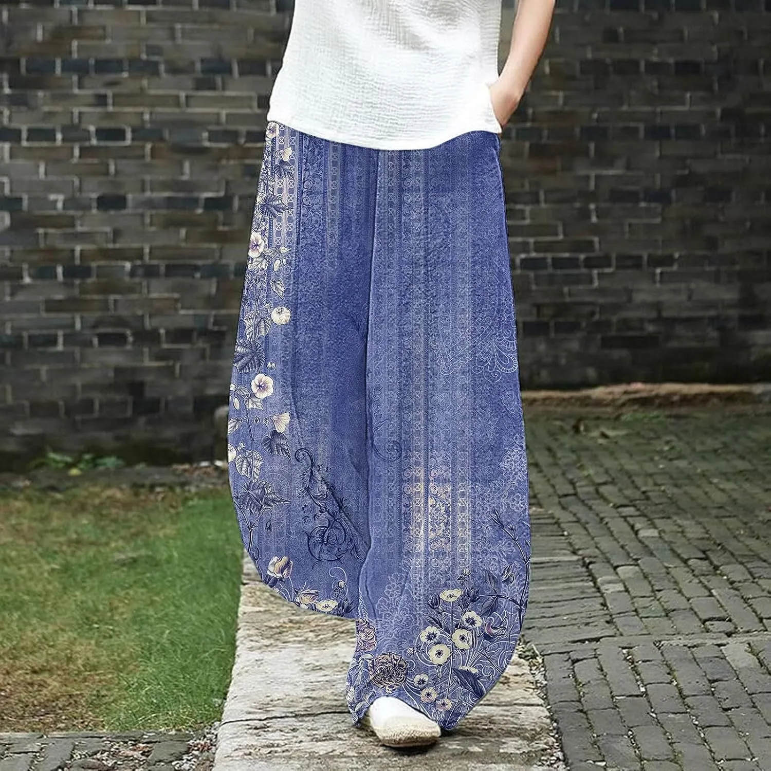 Womens Clothes Summer Outfits for Women Leg Pants Waist Elastic Relax Fit Trouser with Pockets Linen Pants Set Women
