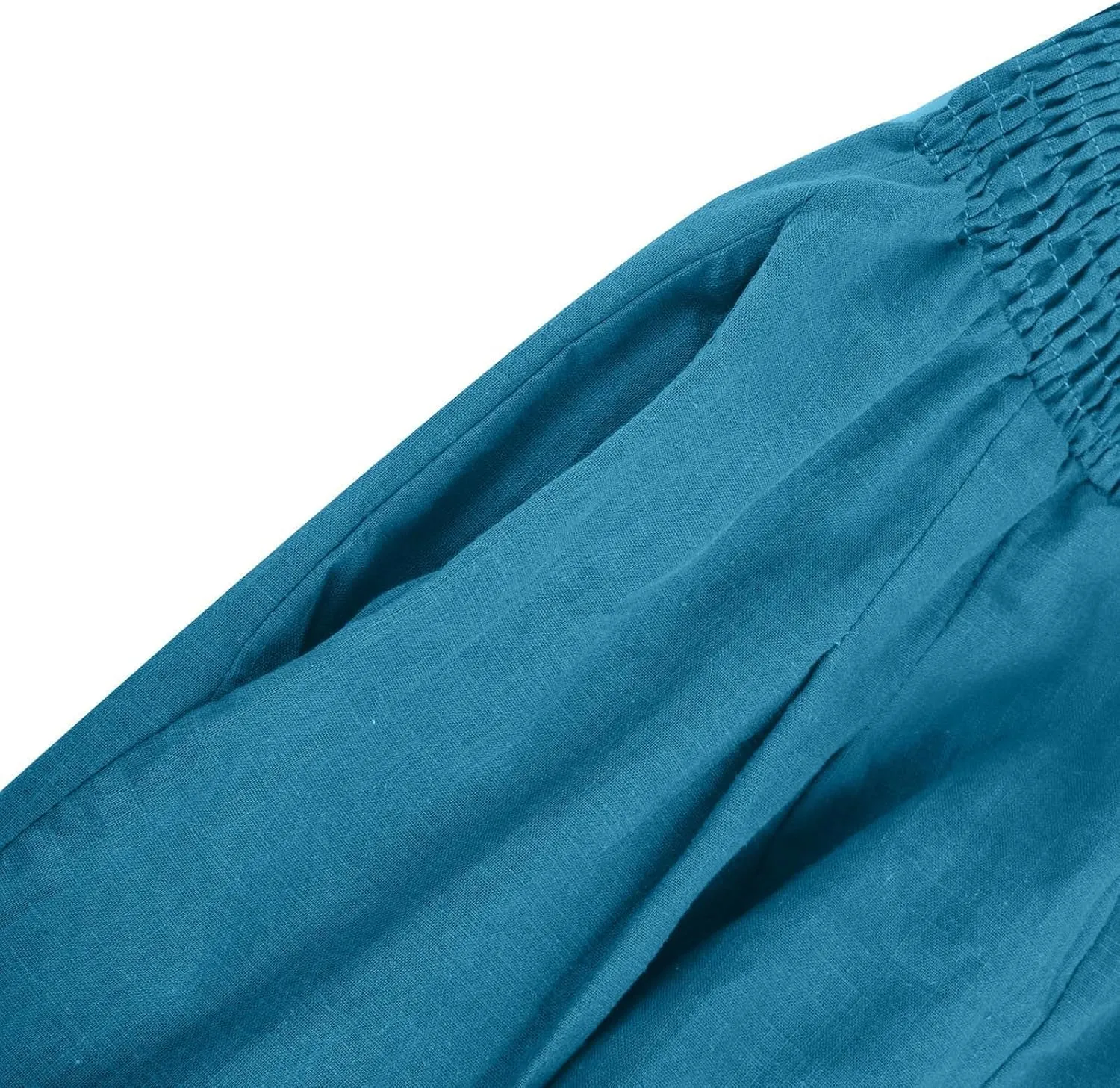 Women's Cotton Linen Pants Elastic High Waisted Pants Casual Wide Leg Trousers Summer Work Smocked Pants with Pockets