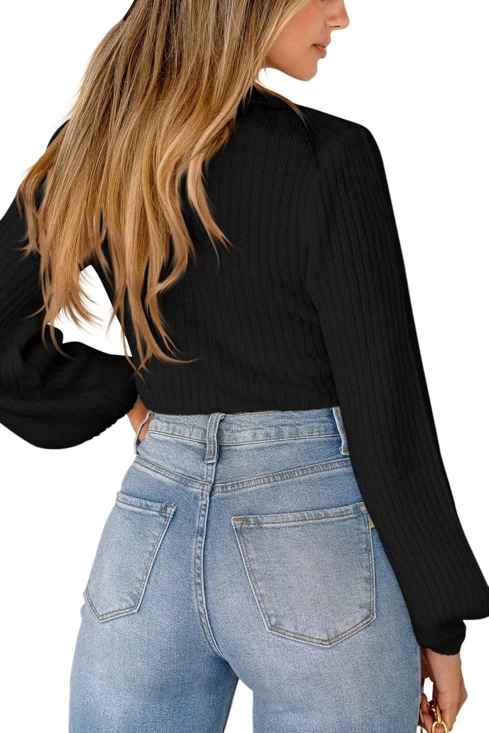 Womens Fall Winter Cropped Sweater Causal Mock Neck Ribbed Knit Pullover Jumper Tops